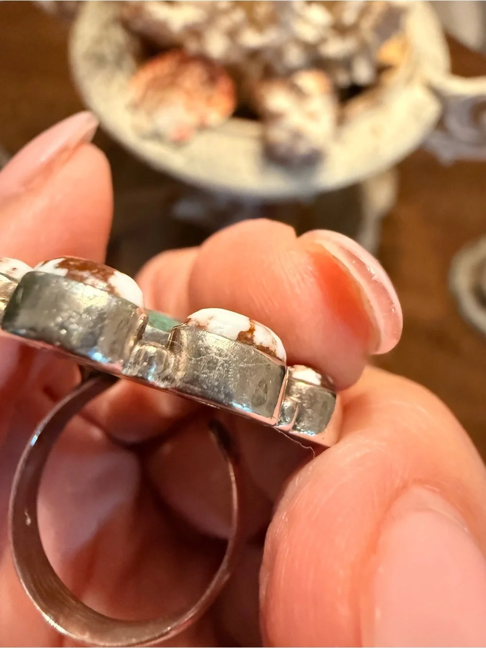 Sterling Silver , Genuine turquoise and white buffalo cluster ring